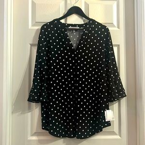 NWT Kasper Black Polka Dot Flutter Sleeve Shirt